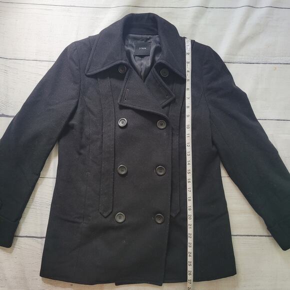 J. Crew Size est 6 Women's Black Double Breasted Short Length Gray Wool Pea Coat - Picture 6 of 10